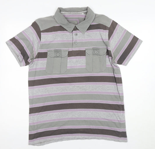 Trait Men's Grey Striped Polo Shirt Size M