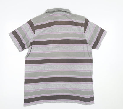 Trait Men's Grey Striped Polo Shirt Size M