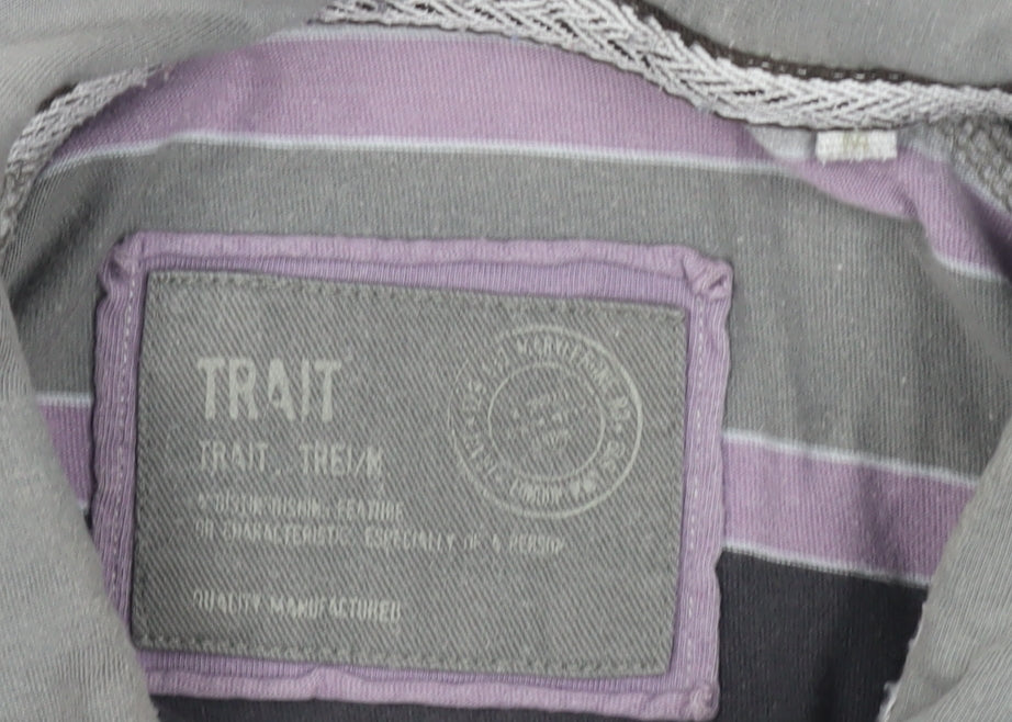 Trait Men's Grey Striped Polo Shirt Size M