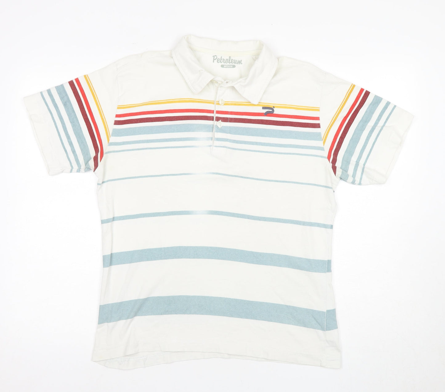 Petroleum Men's White Striped Polo Shirt - Medium