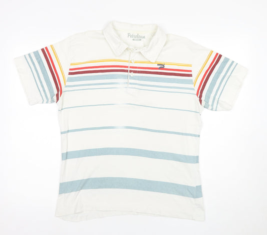 Petroleum Men's White Striped Polo Shirt - Medium