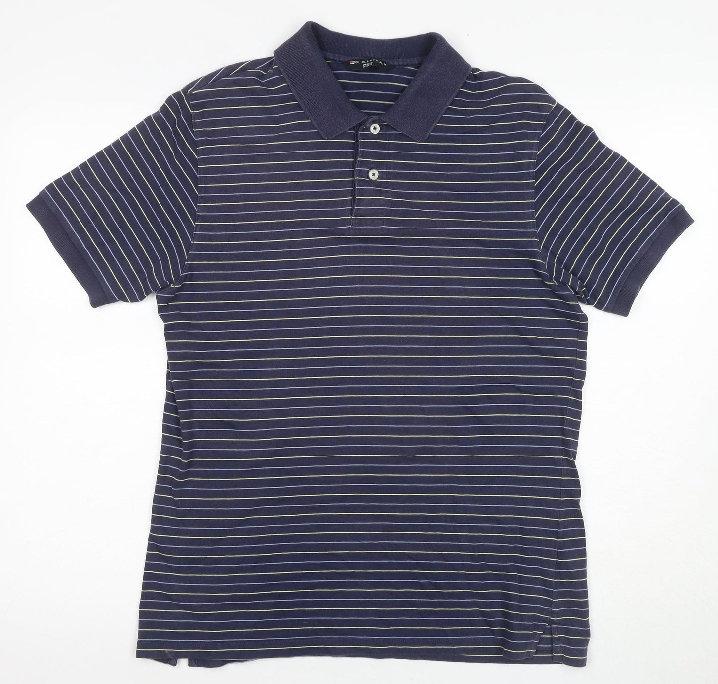 Marks and Spencer Men's Medium Blue Striped Polo