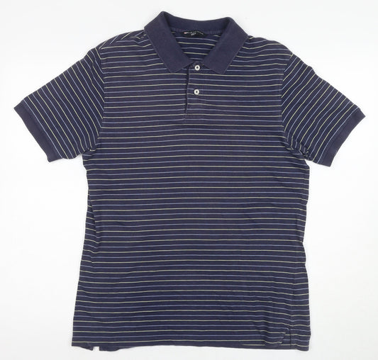 Marks and Spencer Men's Medium Blue Striped Polo