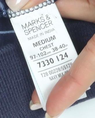 Marks and Spencer Men's Medium Blue Striped Polo