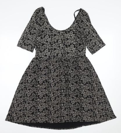 Oasis Women's Black Floral A-Line Dress M