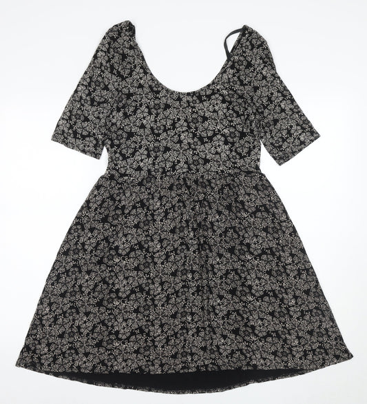Oasis Women's Black Floral A-Line Dress M