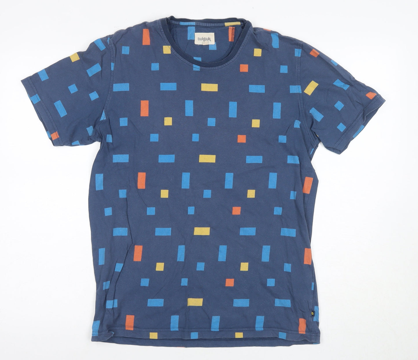 tuktuk Men's Blue Geometric Pattern T-Shirt, Size S