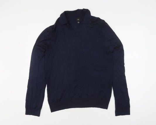 River Island Men's Blue Pullover Jumper L Collared
