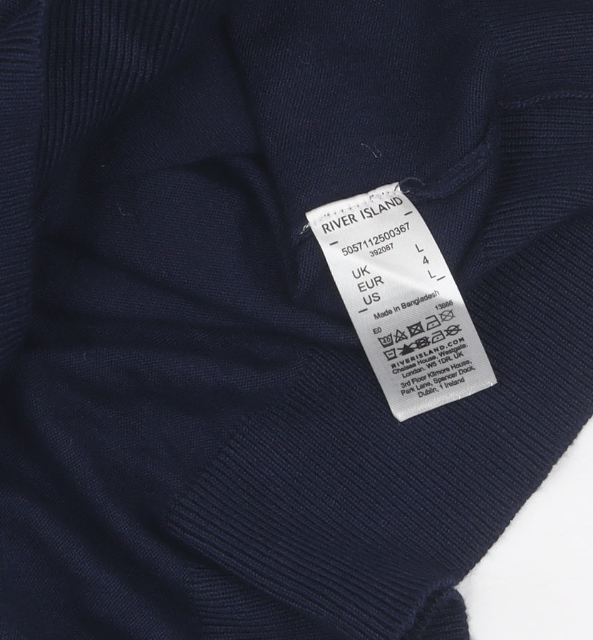 River Island Men's Blue Pullover Jumper L Collared