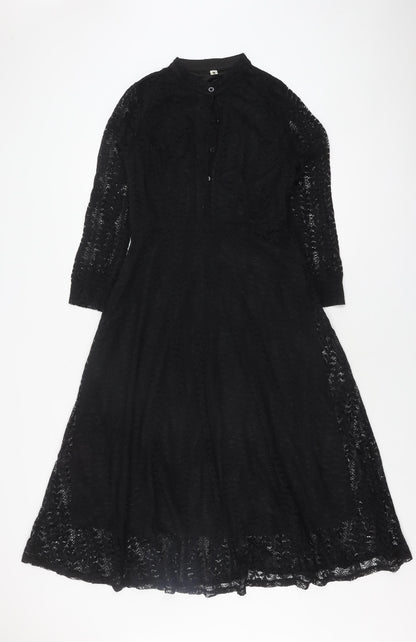 Elegant Black Lace A-Line Dress for Women Size M