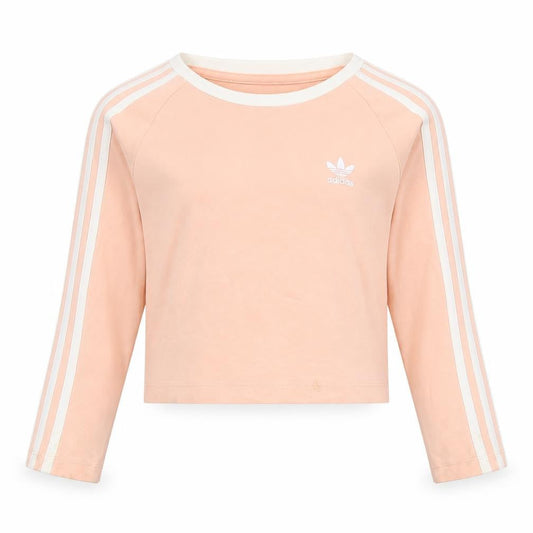 Front view of Adidas girls’ pink cropped t-shirt, long sleeve, size 7-8