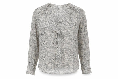 Front view of H&M unisex grey silk paisley dress shirt, size 36