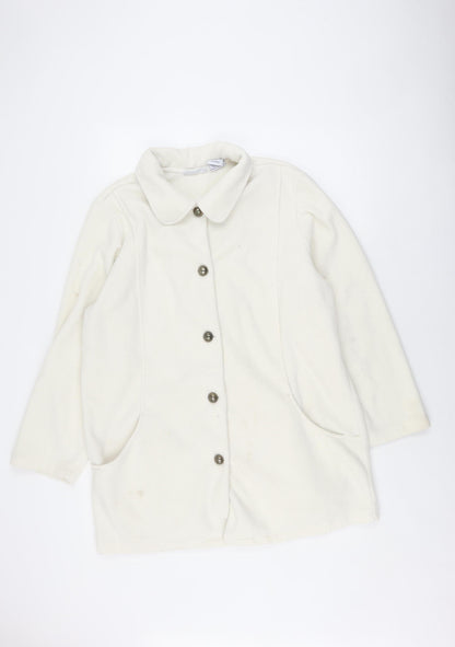 Blair Women's Ivory Fleece Jacket Large, Buttoned