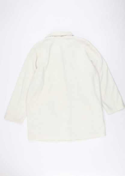 Blair Women's Ivory Fleece Jacket Large, Buttoned