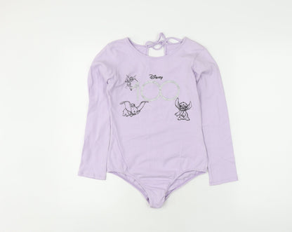 Disney Girls Purple Cotton T-Shirt with Dumbo and Stitch - Size 12