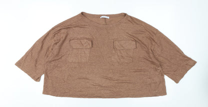 Womens UK Size 12 Zara Brown Basic T-Shirt