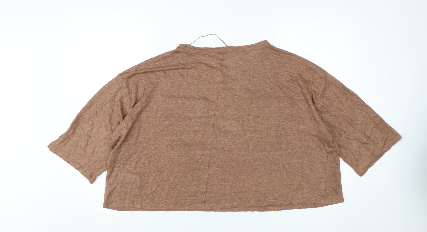 Womens UK Size 12 Zara Brown Basic T-Shirt