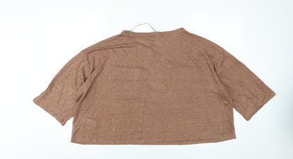 Womens UK Size 12 Zara Brown Basic T-Shirt