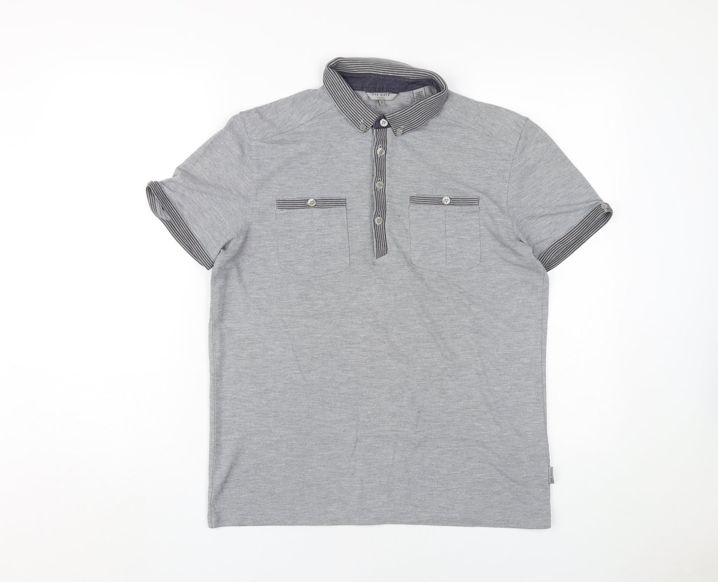 Ted Baker Men's Grey Polo, M, Collared Short Sleeve