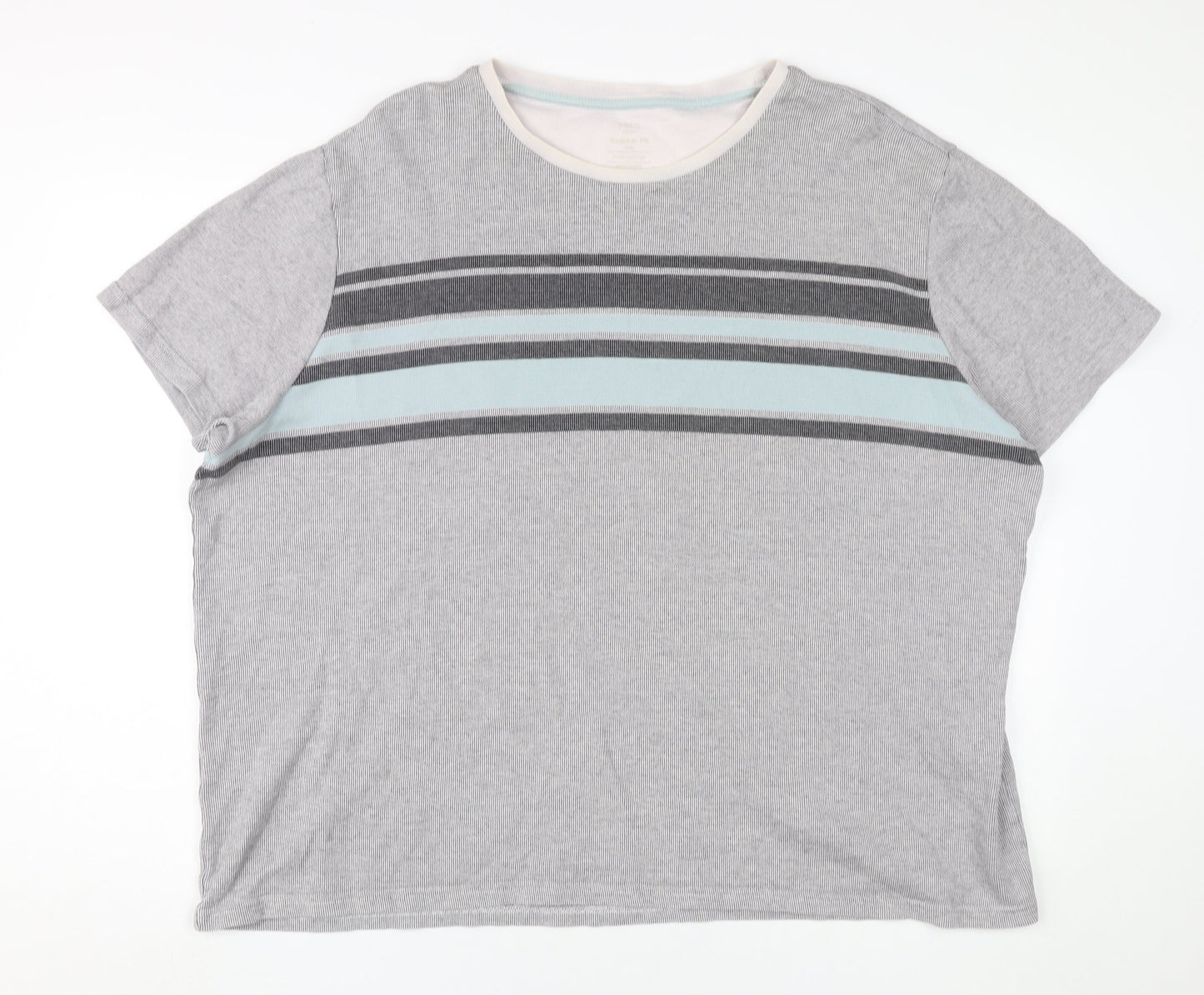 Marks and Spencer Men's 3XL Grey Striped T-Shirt