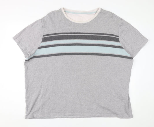 Marks and Spencer Men's 3XL Grey Striped T-Shirt