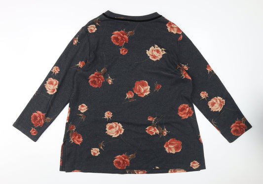 Ann Harvey Women's Black Floral Tunic UK 16 V-Neck