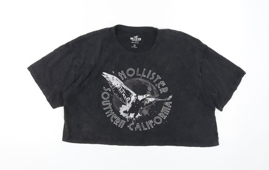 Womens UK Size S Hollister Black Cropped T-Shirt