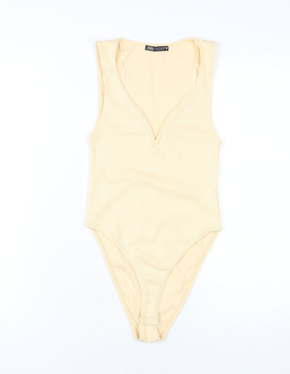 Zara Women's Beige Sleeveless Bodysuit, Size S, Casual Wear