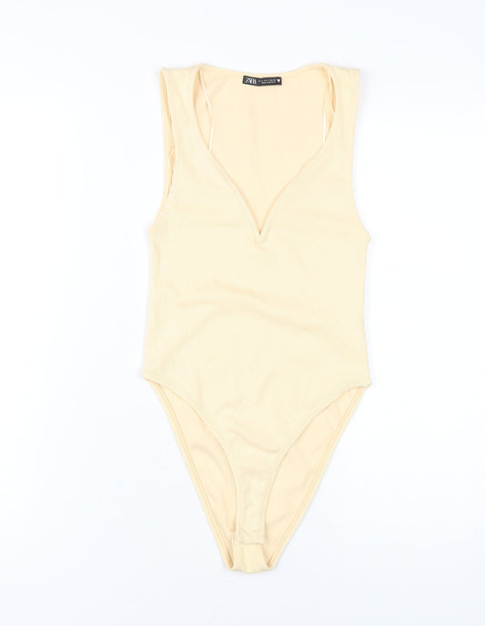 Zara Women's Beige Sleeveless Bodysuit, Size S, Casual Wear