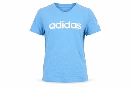 Front view of Adidas unisex blue cotton t-shirt, size S, casual wear