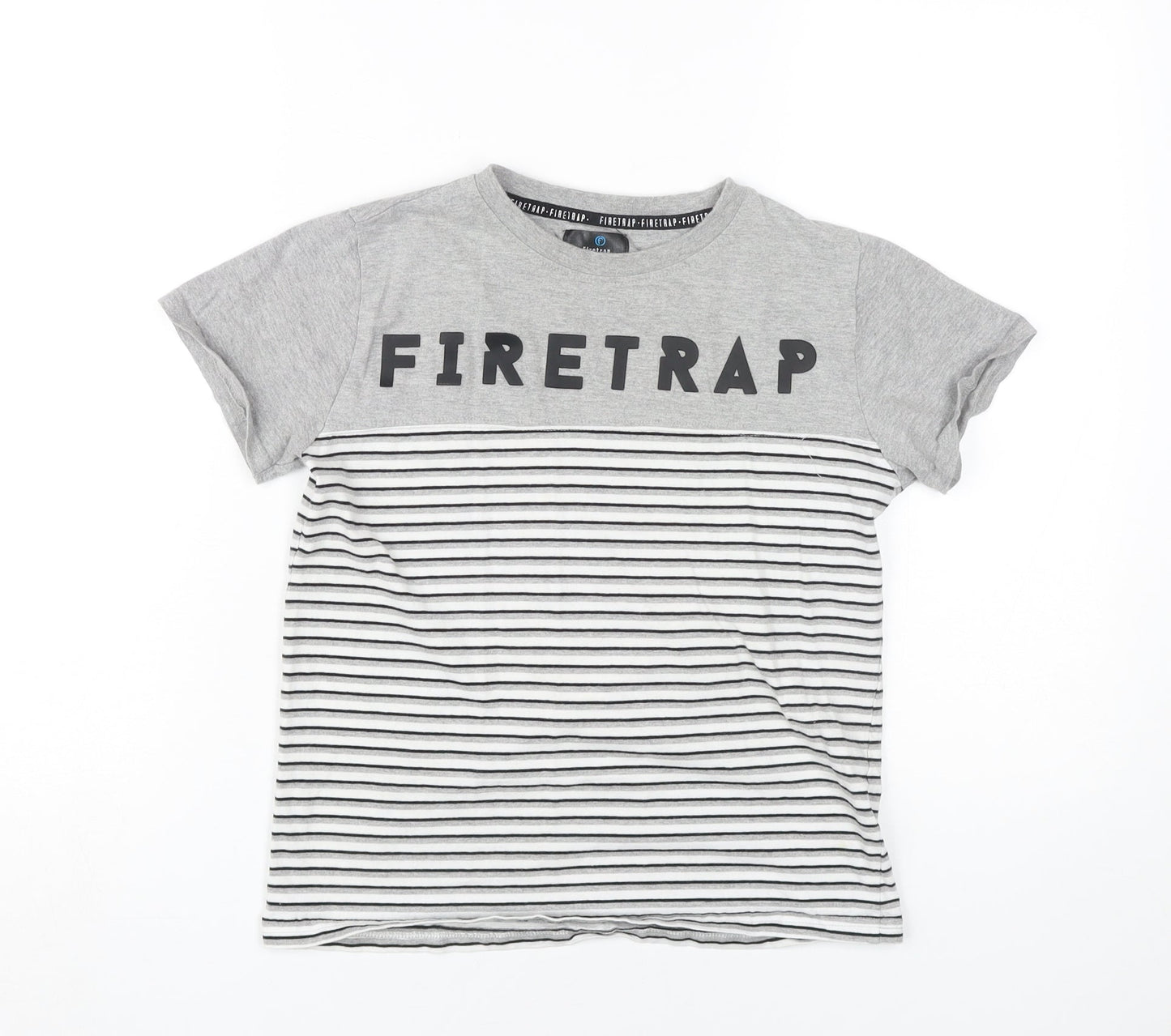 Firetrap Boys Grey Striped T-Shirt, 11-12 Years, Casual Crew Neck