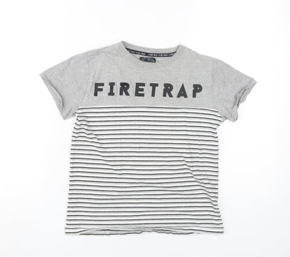 Firetrap Boys Grey Striped T-Shirt, 11-12 Years, Casual Crew Neck