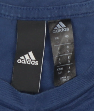 Adidas Men's Blue S Crew Neck T-Shirt, Cotton, Logo