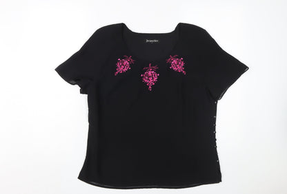 Jacques Vert Women's Black Embroidered Blouse Size 14