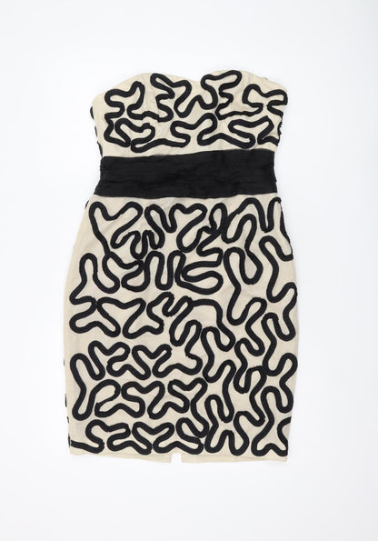 Coast Women Beige Black Strapless Pencil Dress, Size 12