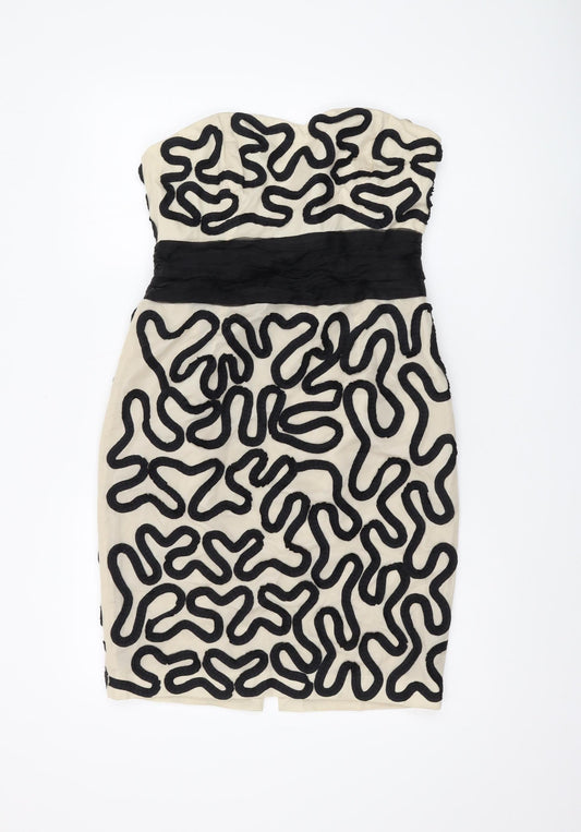 Coast Women Beige Black Strapless Pencil Dress, Size 12