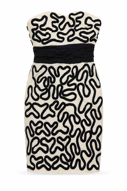 Coast Women Beige Black Strapless Pencil Dress, Size 12