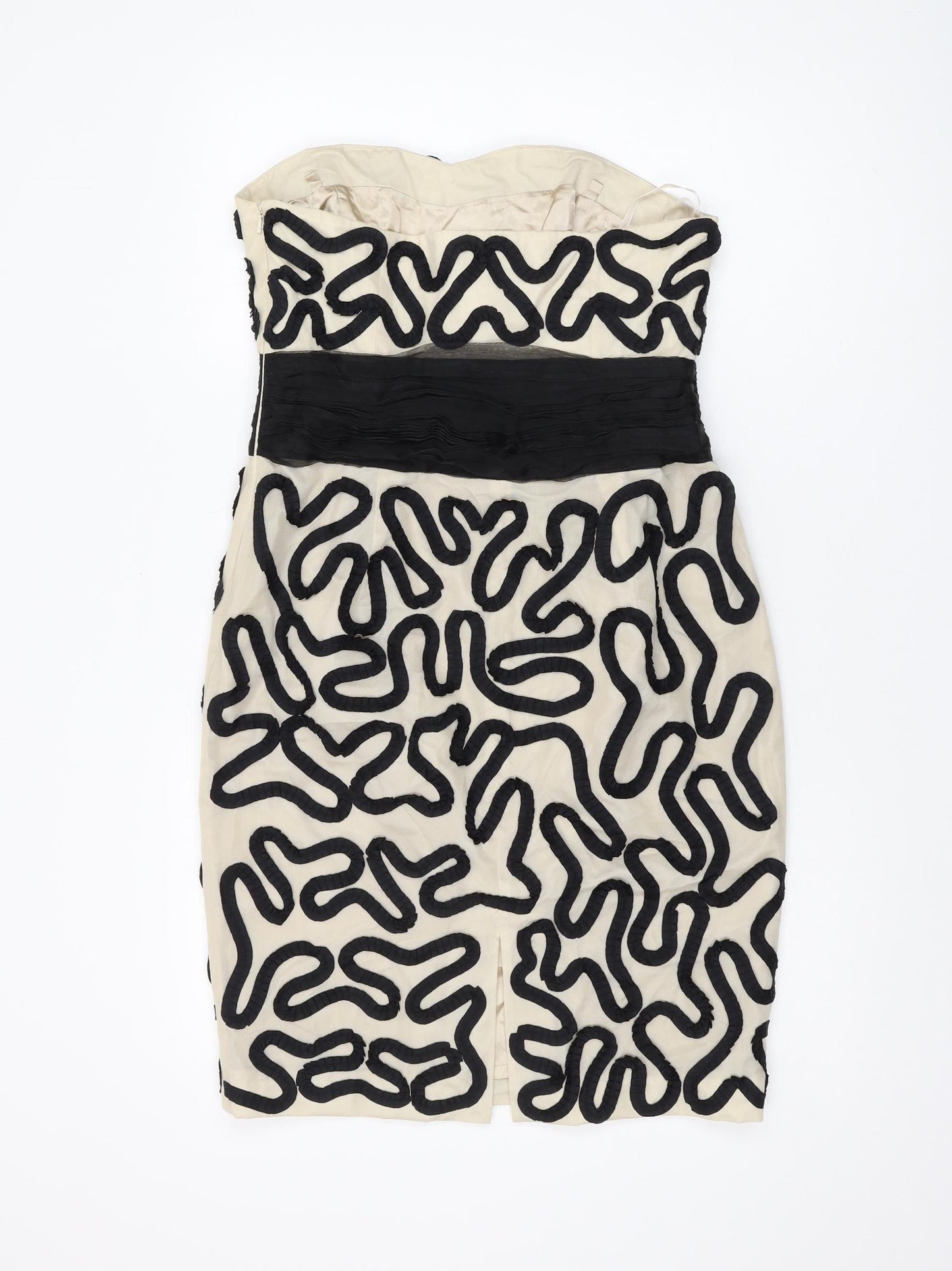 Coast Women Beige Black Strapless Pencil Dress, Size 12