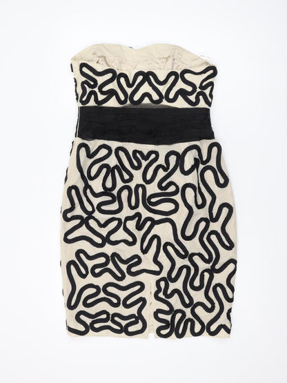 Coast Women Beige Black Strapless Pencil Dress, Size 12