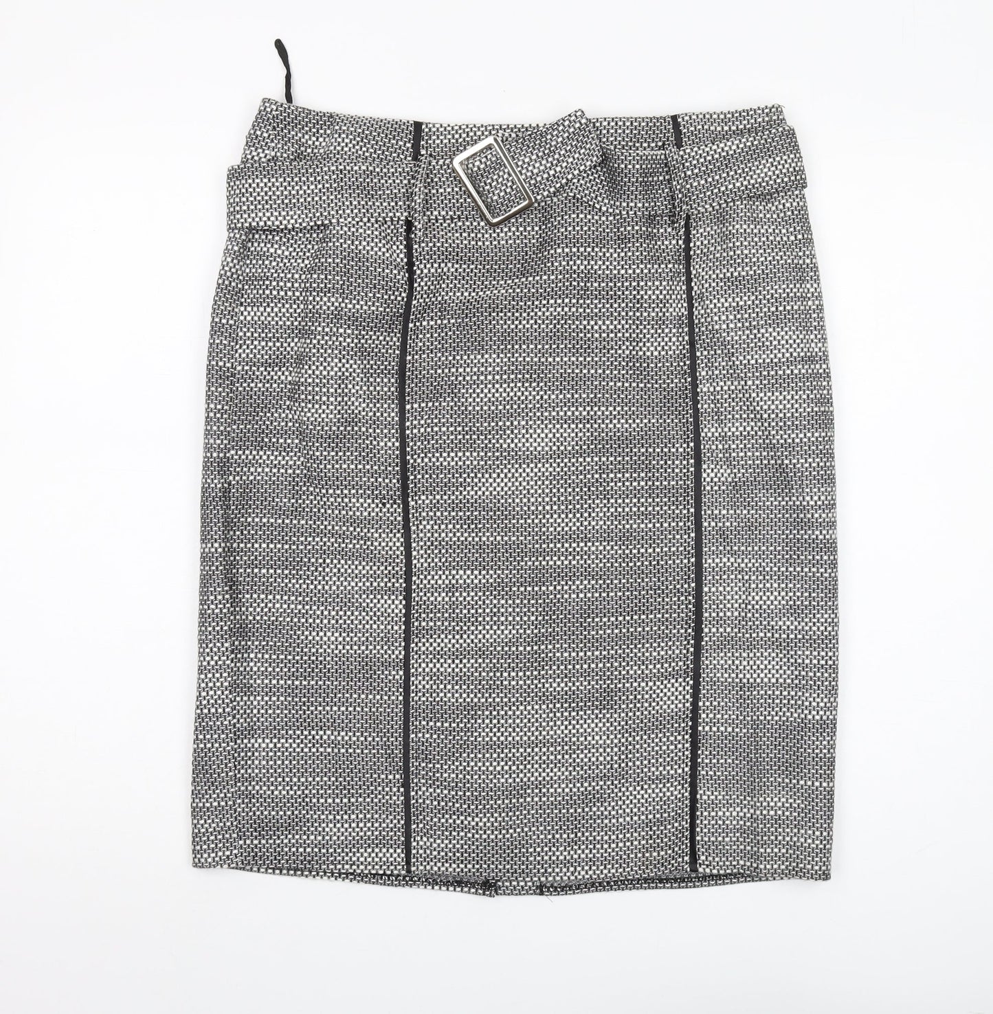 Satsuma London Women's Black Pencil Skirt, Size 16, Buckle Accent