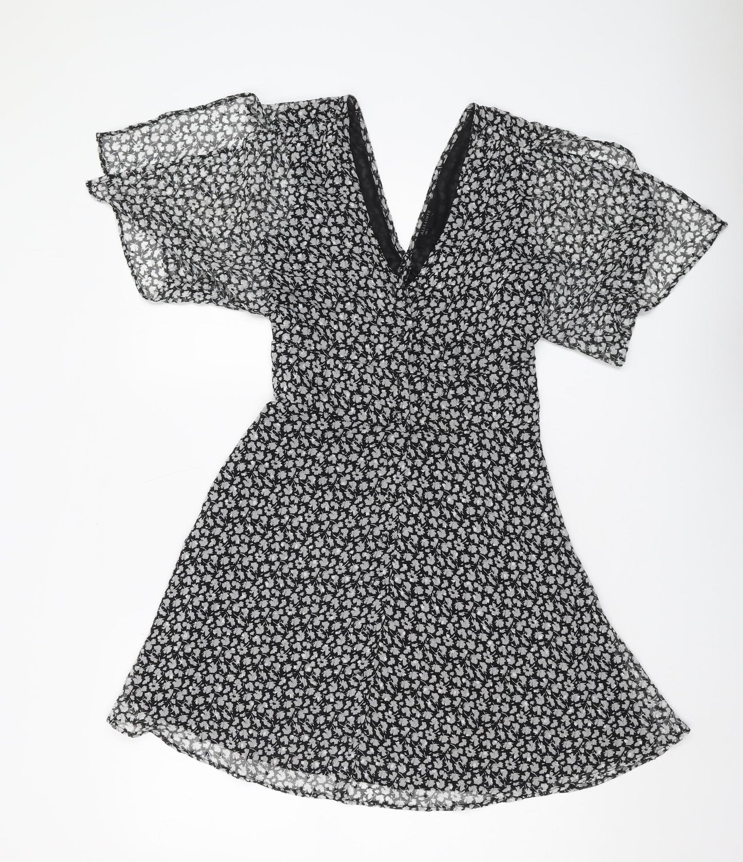 AllSaints Women's Black Floral A-Line Dress Size 6