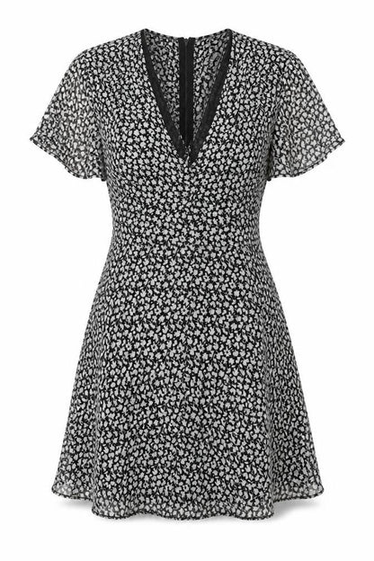 AllSaints Women's Black Floral A-Line Dress Size 6
