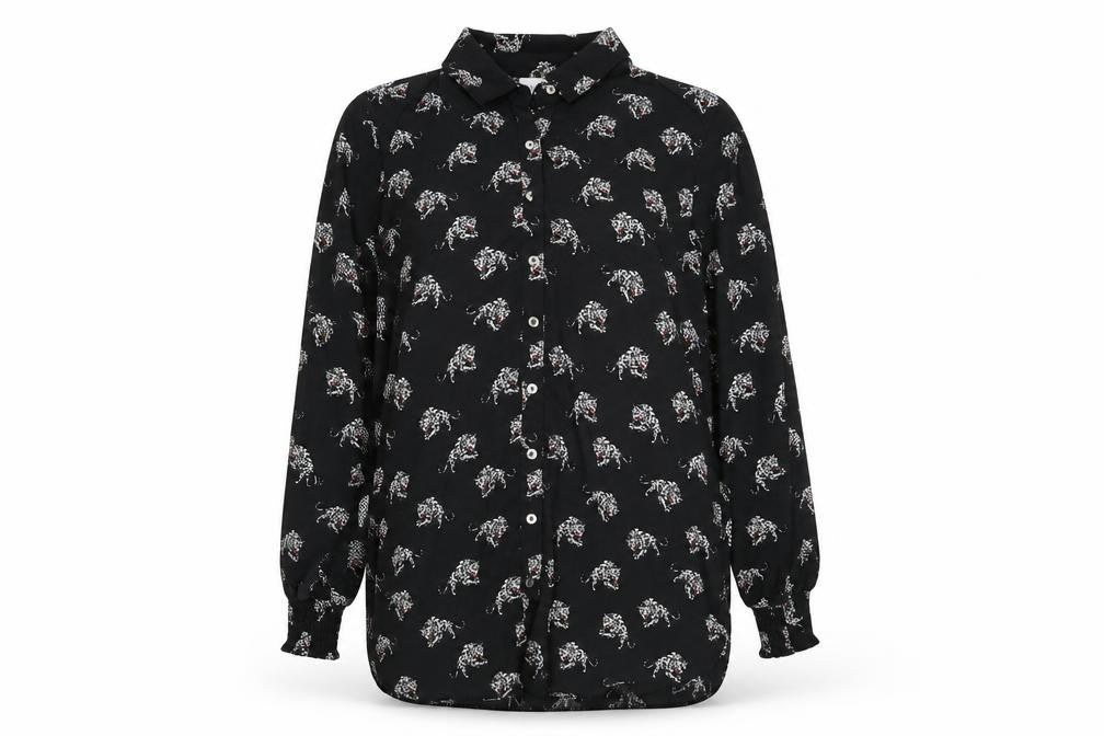 Front view of Wallis Women's Black Animal Print Button-Up Shirt