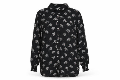Front view of Wallis Women's Black Animal Print Button-Up Shirt