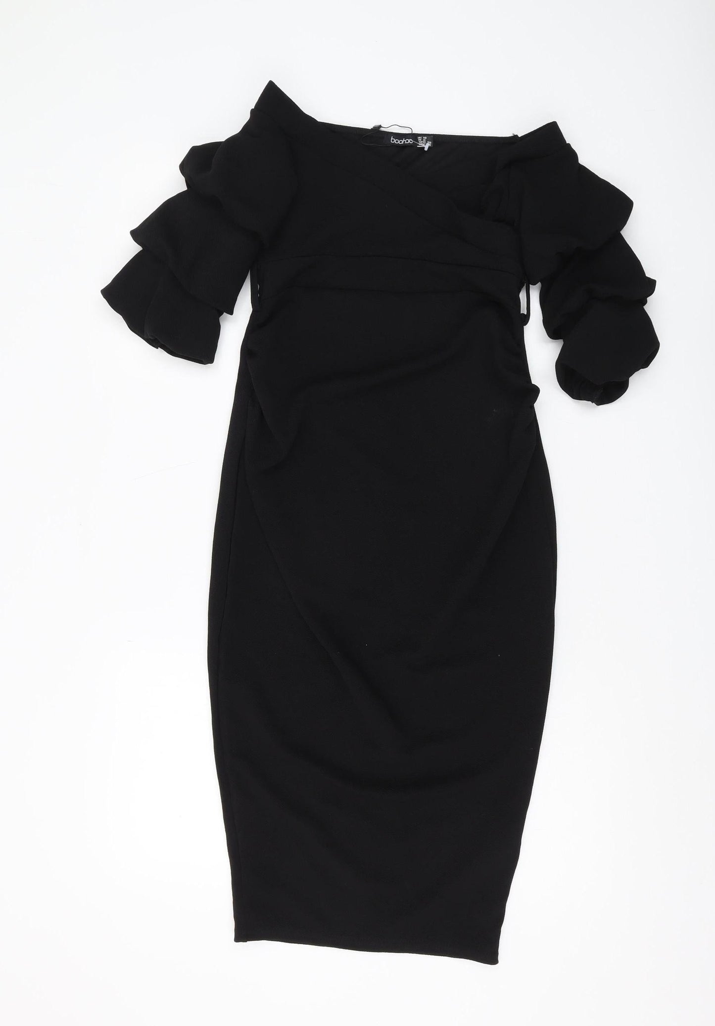 Boohoo Women's Black Bodycon Off-Shoulder Midi Dress