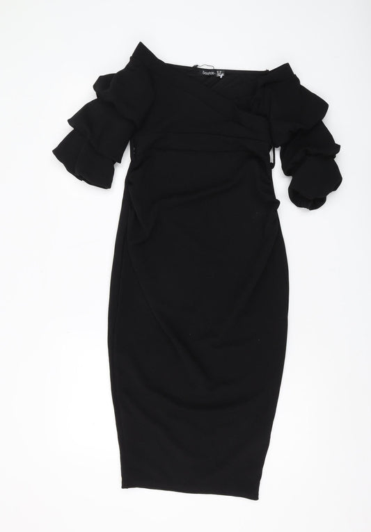 Boohoo Women's Black Bodycon Off-Shoulder Midi Dress