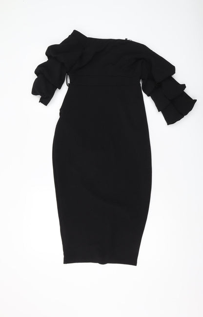 Boohoo Women's Black Bodycon Off-Shoulder Midi Dress