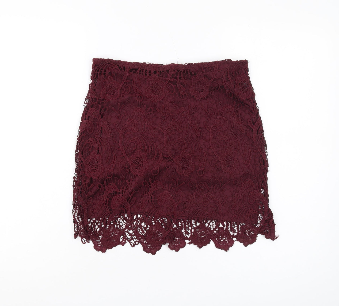 H&M Women's Red Lace Pencil Skirt - Size 12