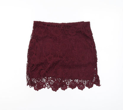 H&M Women's Red Lace Pencil Skirt - Size 12