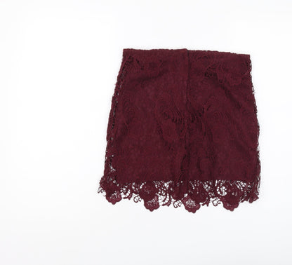 H&M Women's Red Lace Pencil Skirt - Size 12